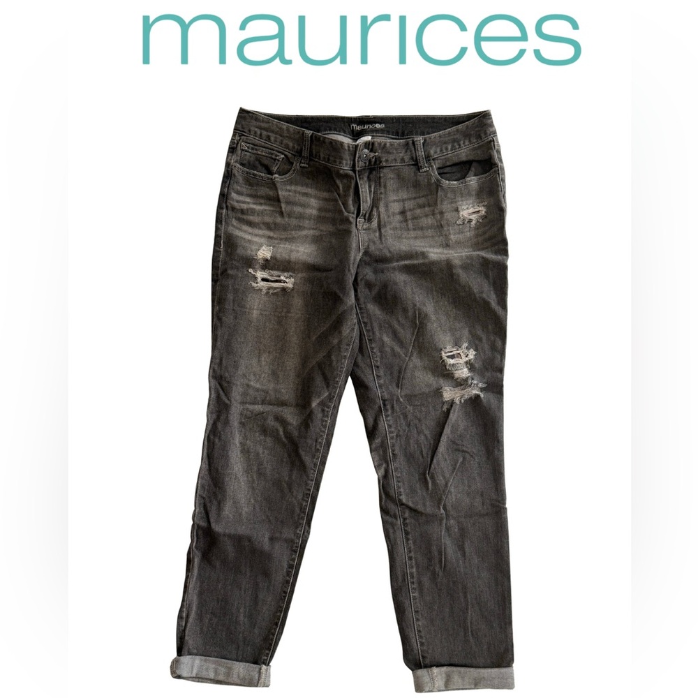 Maurices Gray Wash Distressed Denim Cropped Jeans